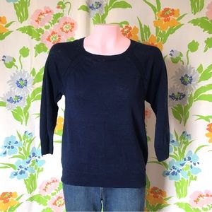 J. Crew 100% Linen Navy Blue Lightweight Raglan Crew Neck Sweater Pullover Small